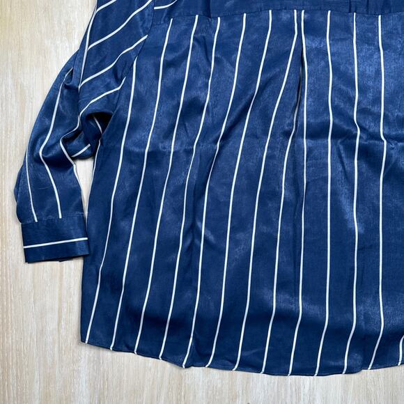 NWT Maurices Stripe Navy White Satin Button Down Satin Blouse Top Plus Size 4X - Picture 15 of 15